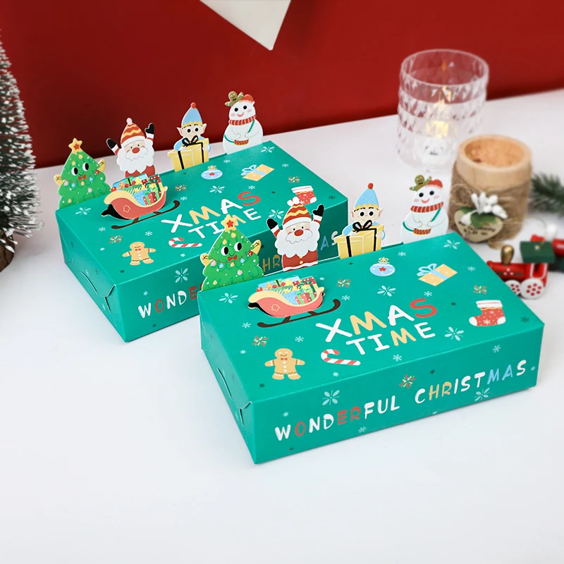 

10pcs Christmas Kraft Paper Candy Gift Box Kids Favor Cookie Box 3D Cute Biscuit Folding Case For Xmas Party Decor New Year 2025