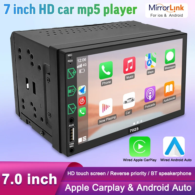 2din 7inch Car Radio CarPlay And Android Auto Car Stereo Bass surround Bluetooth FM Radio Support Rear Camera For Universal Car