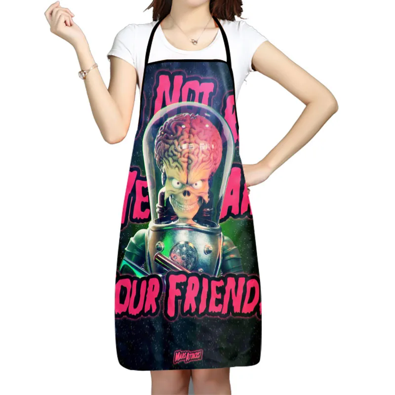 Mars Attacks Movie Pattern Anti-Fouling Kitchen Aprons For Men Women Household Cleaning Cooking Baking Waist Bib 68x95cm 50x75cm