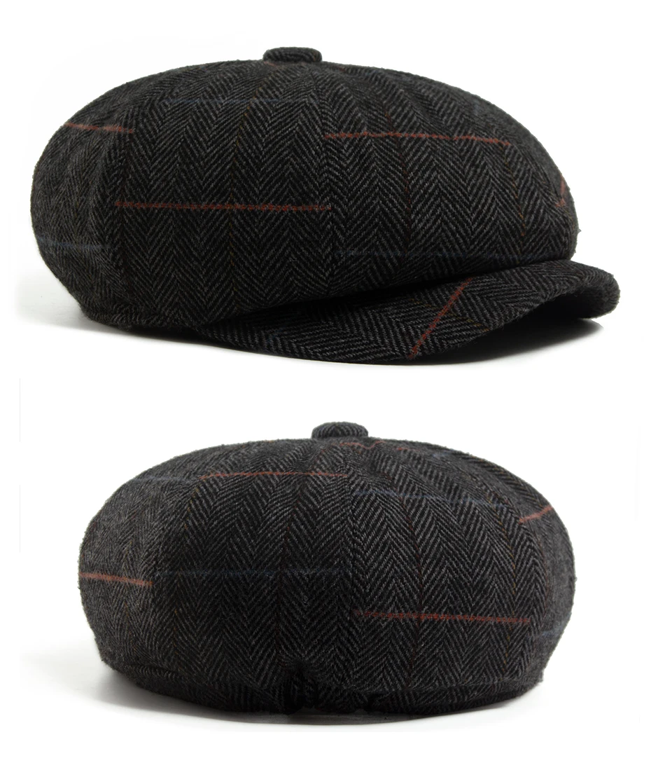 Männer Newsboy Cap Fischgrätenmuster Wolle Warme Baskenmütze Frauen Mode Vintage Hut Für Frühling, Herbst & Winter Weibliche Retro Caps für 55-60 cm – Detail 8