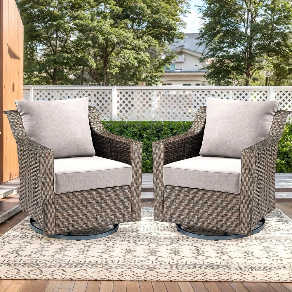 屋外用シートクッションセット-24 x 24 x 6インチ 屋外用チェアクッション2個セット 防水＆取り外し可能なカバー付き