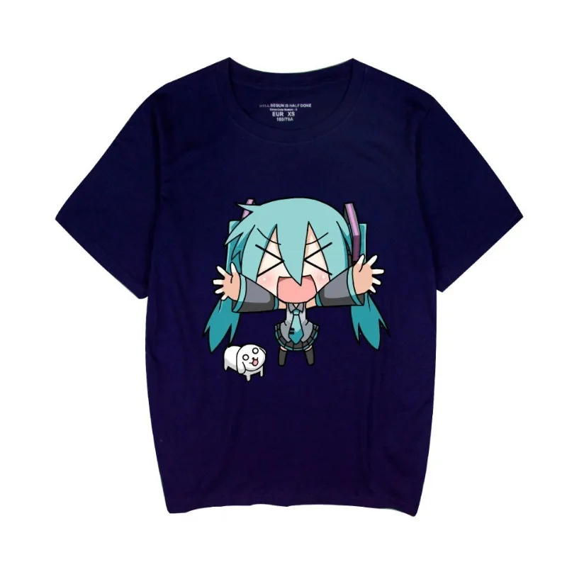 Cartoon Hatsune Miku Anime Peripheral Cartoon Printed T-shirt Men's and Women's Cotton Loose Summer New T-shirt