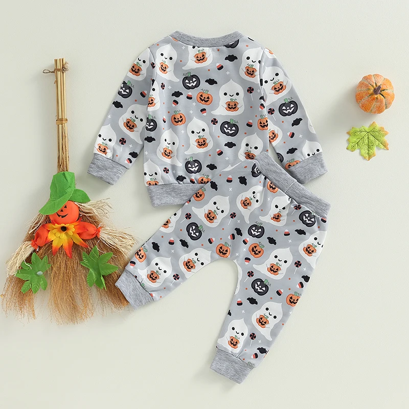 2023-06-11 Lioraitiin 0-3 anni Toddler Baby Boy Girl vestiti di Halloween Ghost Pumpkin Print felpa top pantaloni elastici Set