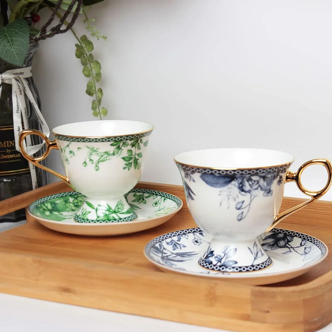 

Blue and Blue Bone China Tall Coffee Cup and Saucer Ceramic Cup with Bottom Saucer As A Gift Coffee Mug Tea Cups