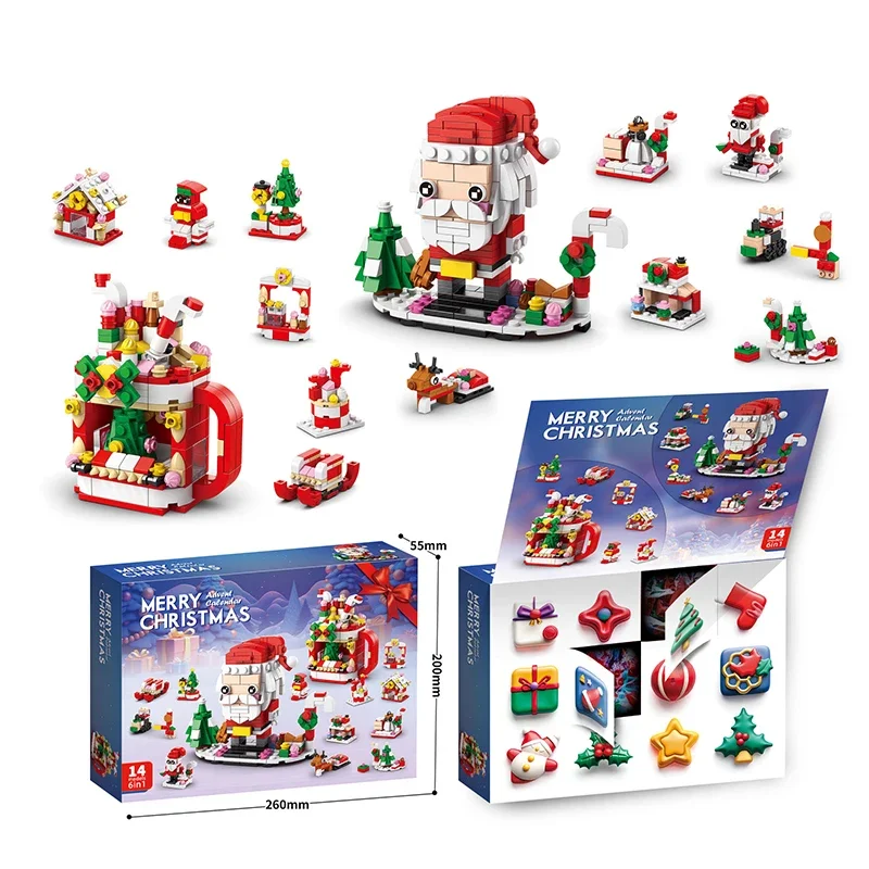 Christmas Building Blocks Set Box Kids Toys Xmas Advent Calendar Bricks Diy Kit Gift for Children 6 Years Old and Above