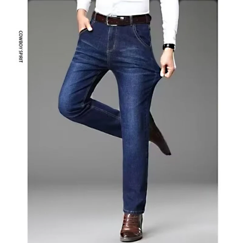 2024 spring and autumn new jeans men's straight pants business casual large size middle-aged pants