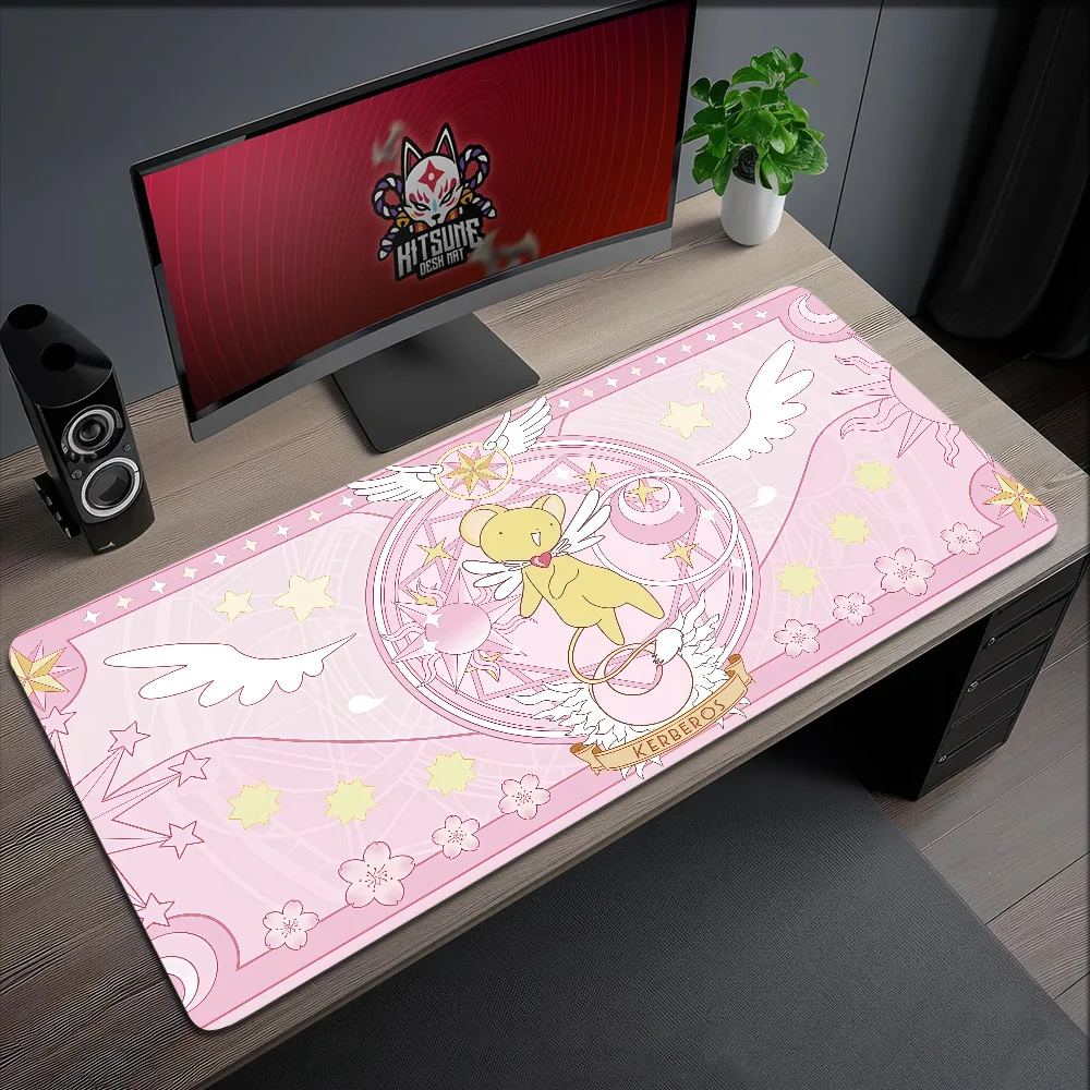 Mauspad im Anime-Stil, rutschfest, mit Kanten, für Büro, Studenten, Gaming, verdickt, groß, C-Cardcaptor, Schreibunterlage, rosa Kissen