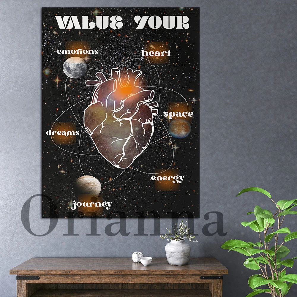 70s Grainy Gradient Aura Psychedelic Aesthetic Mindful Quotes Retro Space Heart Wall Art Canvas Print Poster Decor Painting Gift