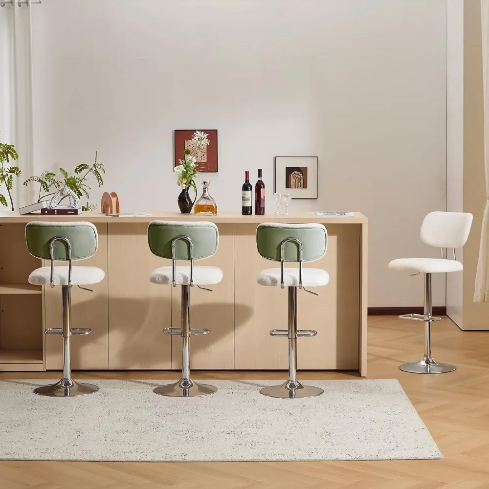 مجموعة مقاعد بار قابلة للتعديل مكونة من 4 قطع، مقاعد بار دوارة مخملية حديثة مع ظهر منحني، شريط ارتفاع أنيق بدون ذراع