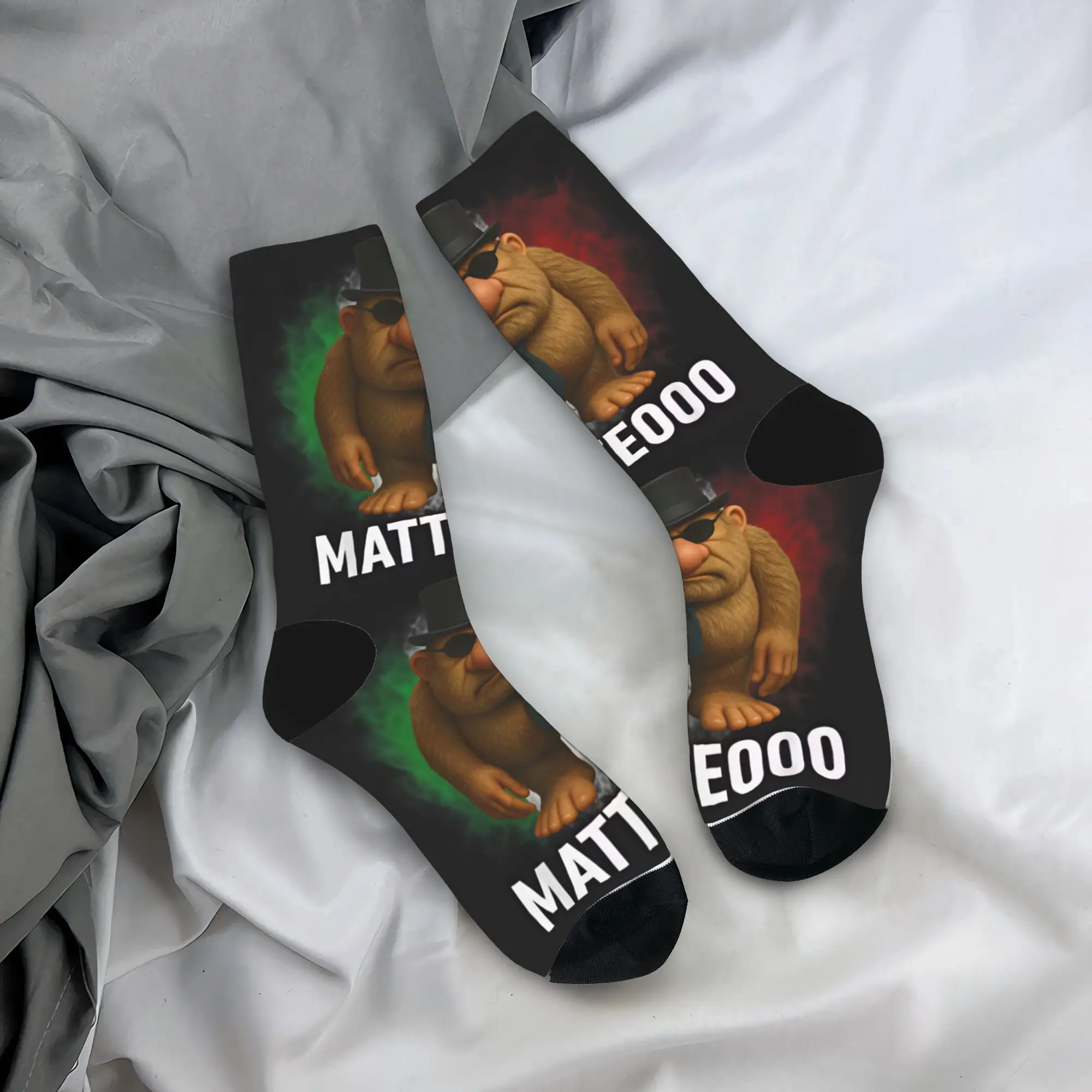 Matteooo Italian Brainrot Meme Stockings Unisex Men  Socks Soft Breathable Vintage Socks Autumn Skateboard Non Skid Custom Socks