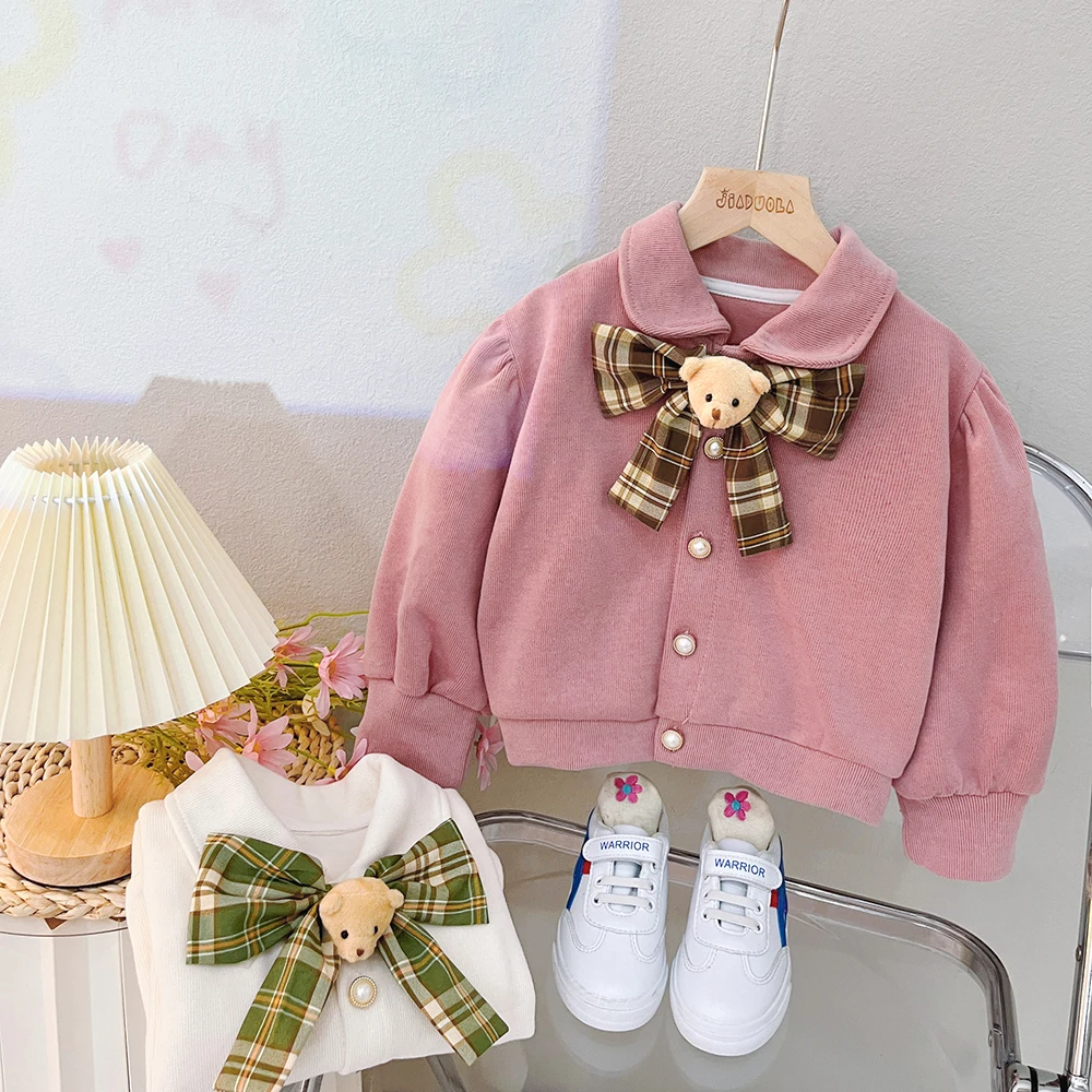 College Style Baby Girls Clothing Sets 2023 Autumn Children Bow Coats Plaid Skirt Kids Tracksuit Infant Outfits Princess Clothes