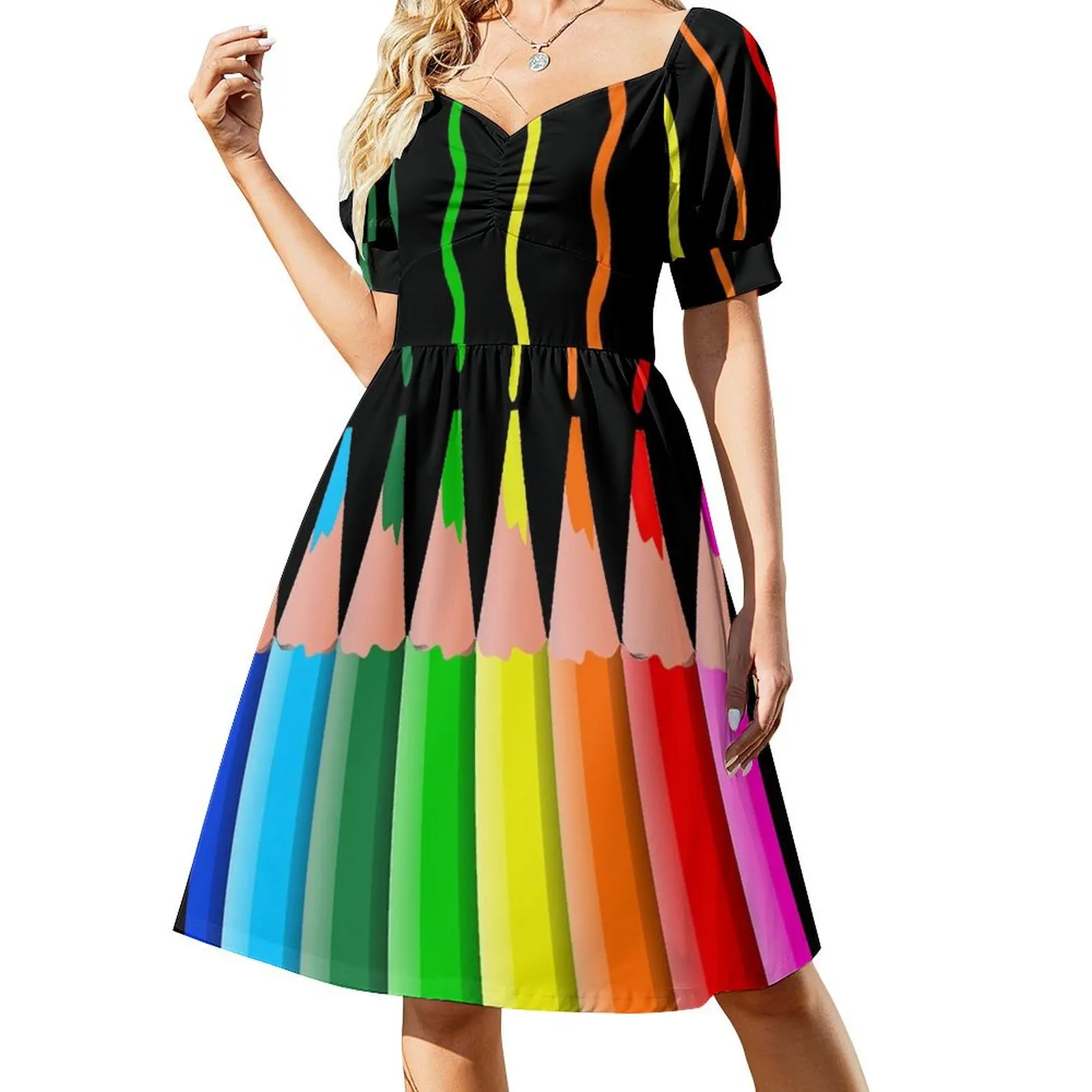 

Rainbow Colored Pencils Short Sleeved Dress luxury evening dresses for women 2025 women's evening dresses 2025 Dress