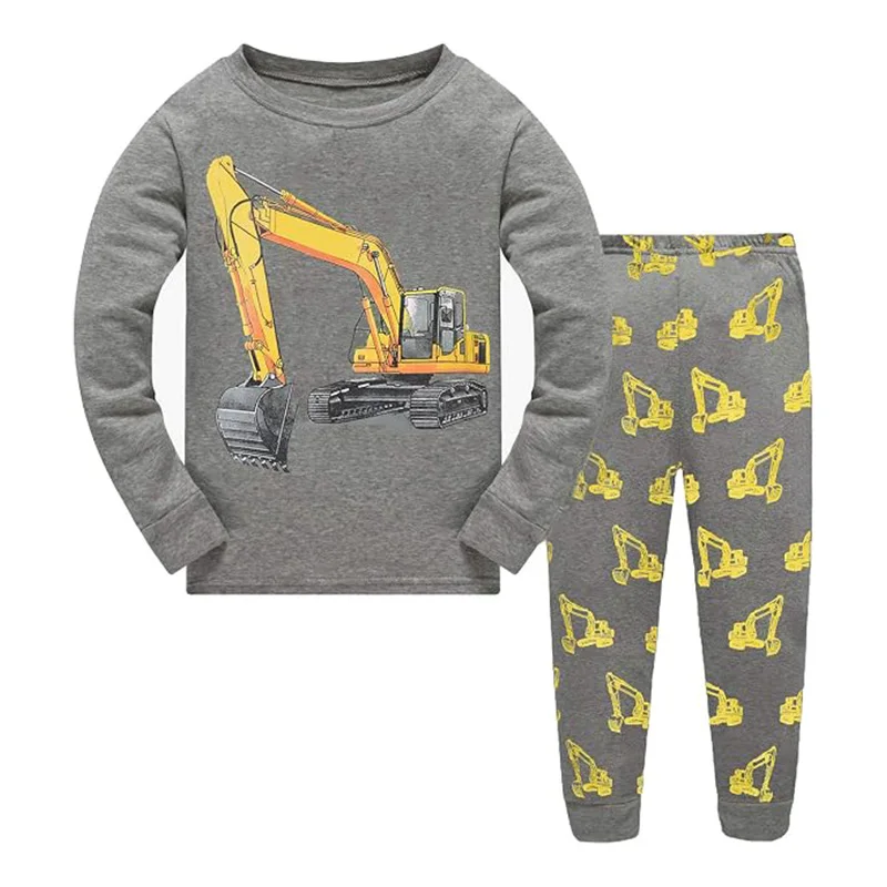 Little Hand Boys Pajamas Set Kids 100% Cotton Pjs Cartoon Excavator Long Sleeve Loungewear Sleepwear Sets for 2-7T