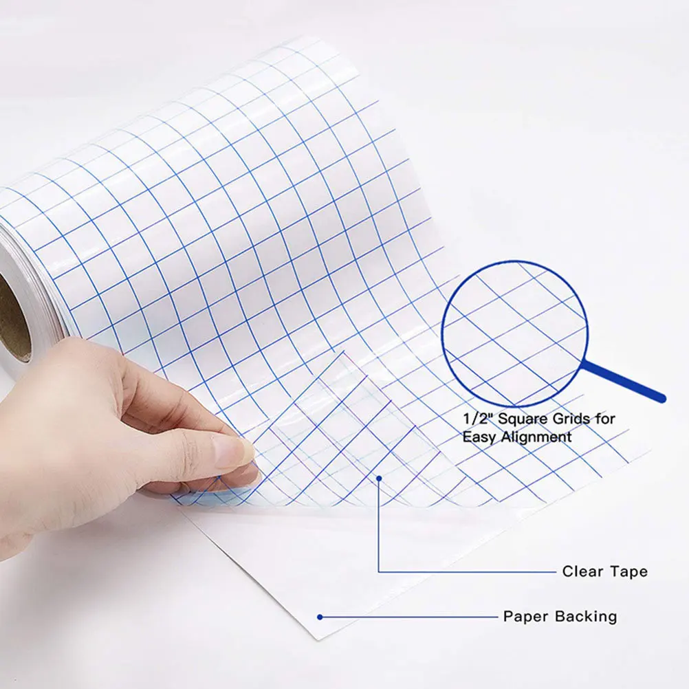 3Pcs Clear PVC Transfer Tape with Alignment Grid for Vinyl Application Tape Sticker Transfer Decal Smooth