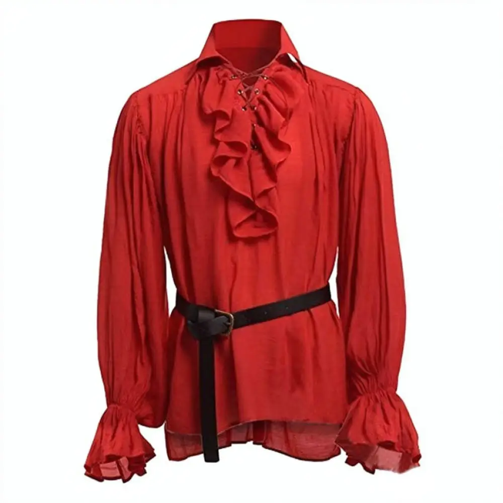 Mens Vintage Medieval Shirt Lace Up Long Sleeve Blouse Renaissance Gothic Costume Tops For Party Stage Events