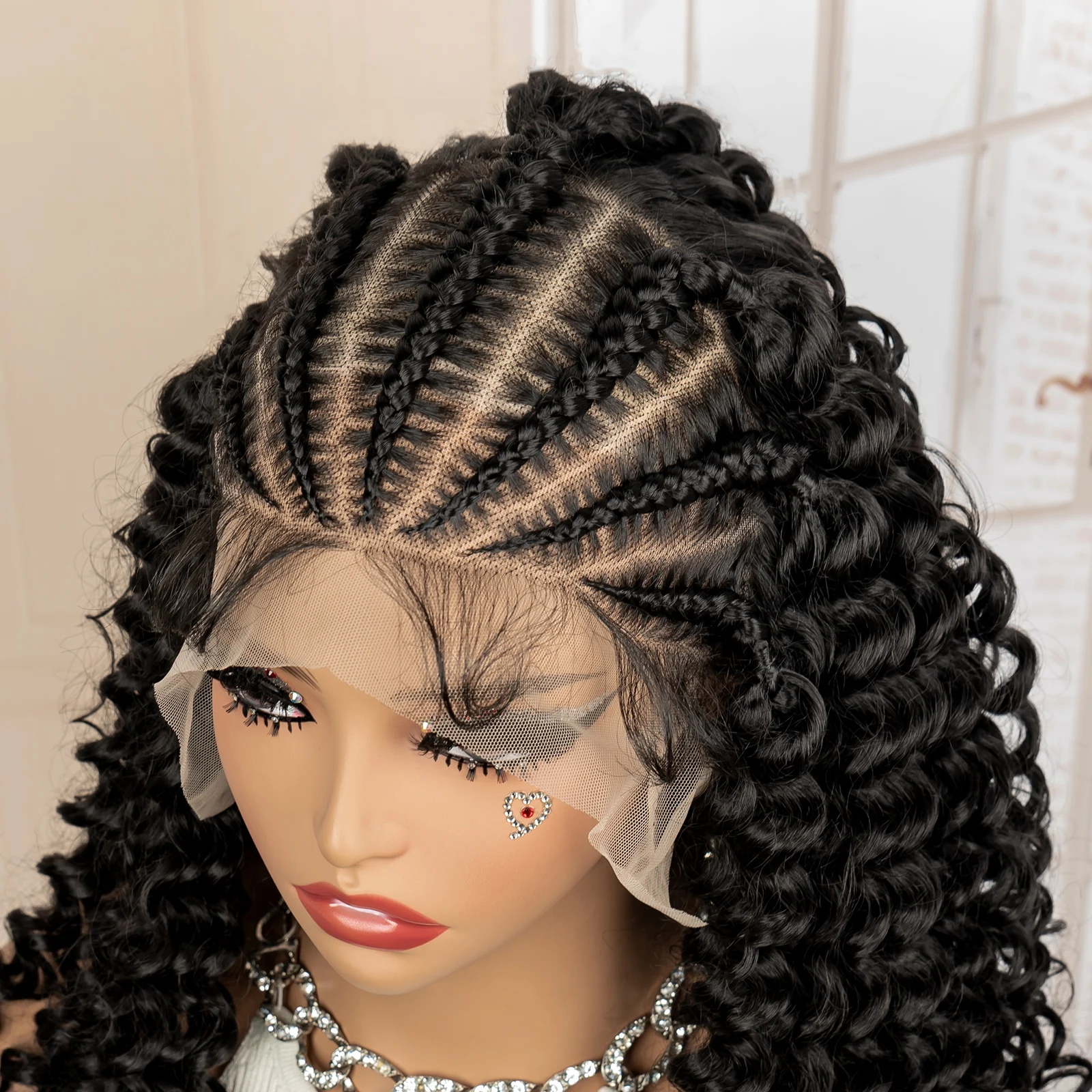 الاصطناعية بوب مجعد الشعر المستعار مع الضفائر 13x6 كامل الدانتيل أمامي 16 بوصة الأفرو مجعد كورنو صندوق شعر مستعار مضفر للنساء السود
