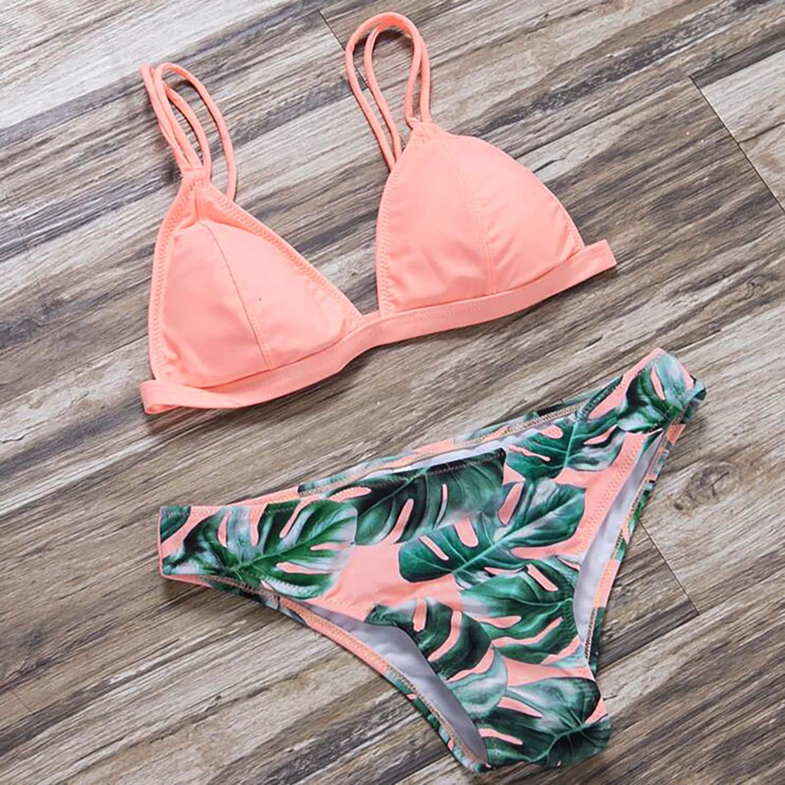 Bikini Female Sexy Leaf Print Swimsuit Female Split Swimming Leather Bikini