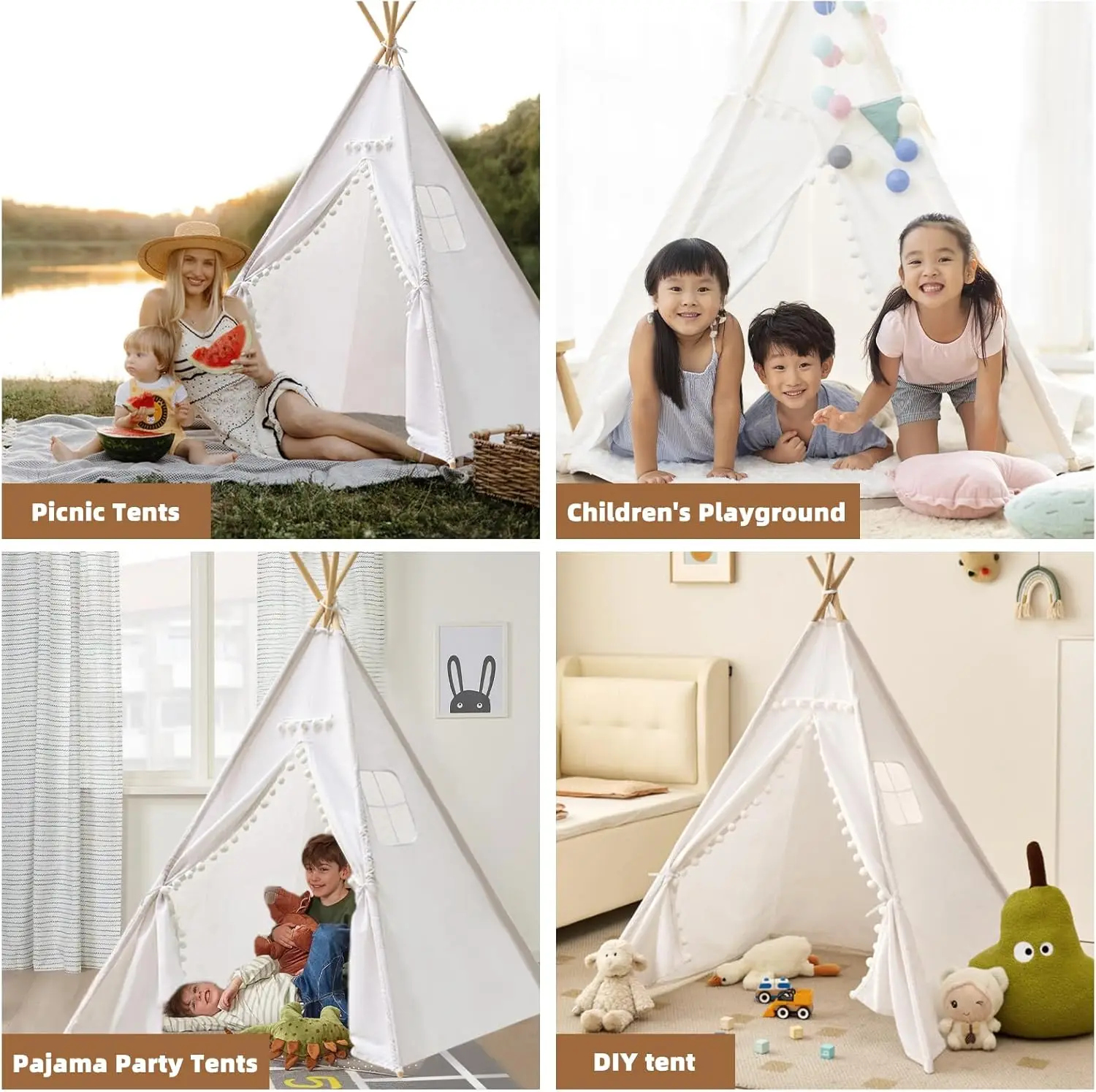 Portable Children Tents Tipi Play House Kids Cotton Canvas Indian Play Tent Wigwam Child Little Beach Teepee Room Decoration