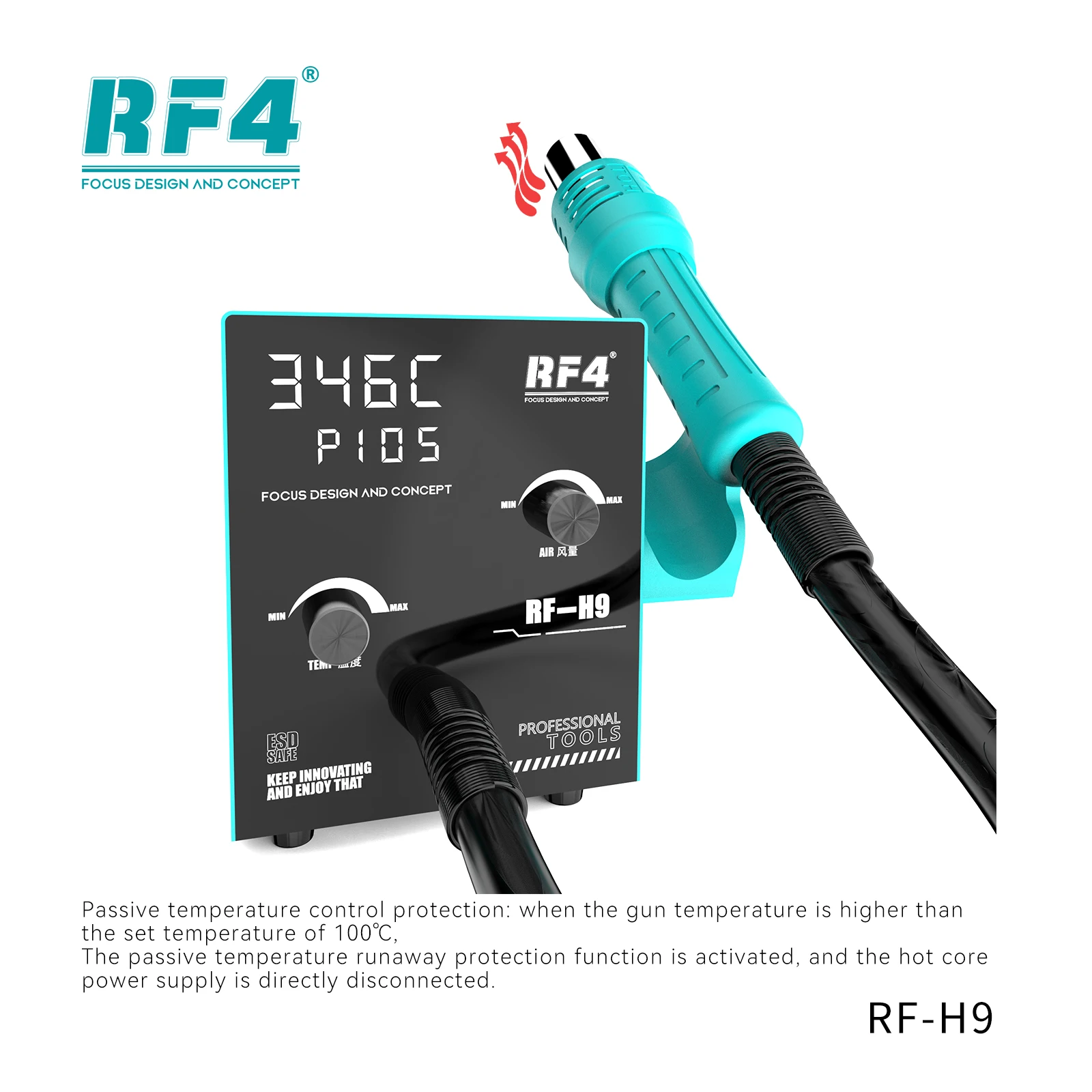 RF4 RF-H9 Intelligent Digital Display Hot Air Soldering Station for PCB BGA IC Chip Rework Desoldering Soldering Station Tool