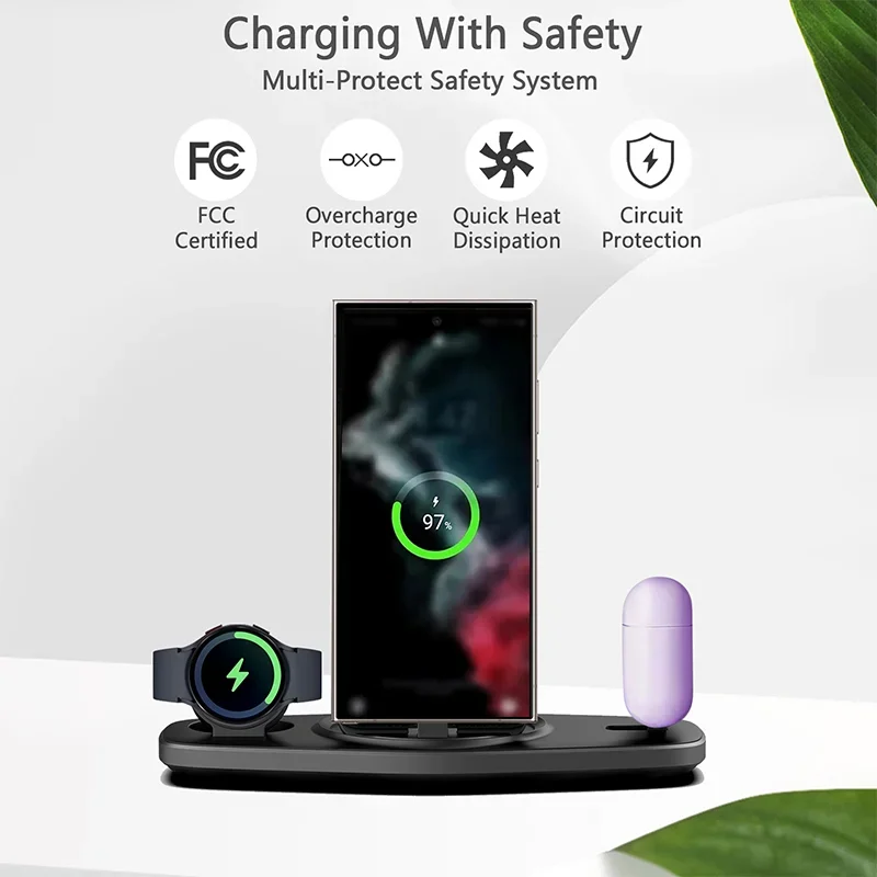 3 In 1 Wireless Charger Stand For Samsung S24 S23 S22 Galaxy Watch 6 5 Active 2/1 Buds 2 Pro Foldable Fast Charging Dock Station