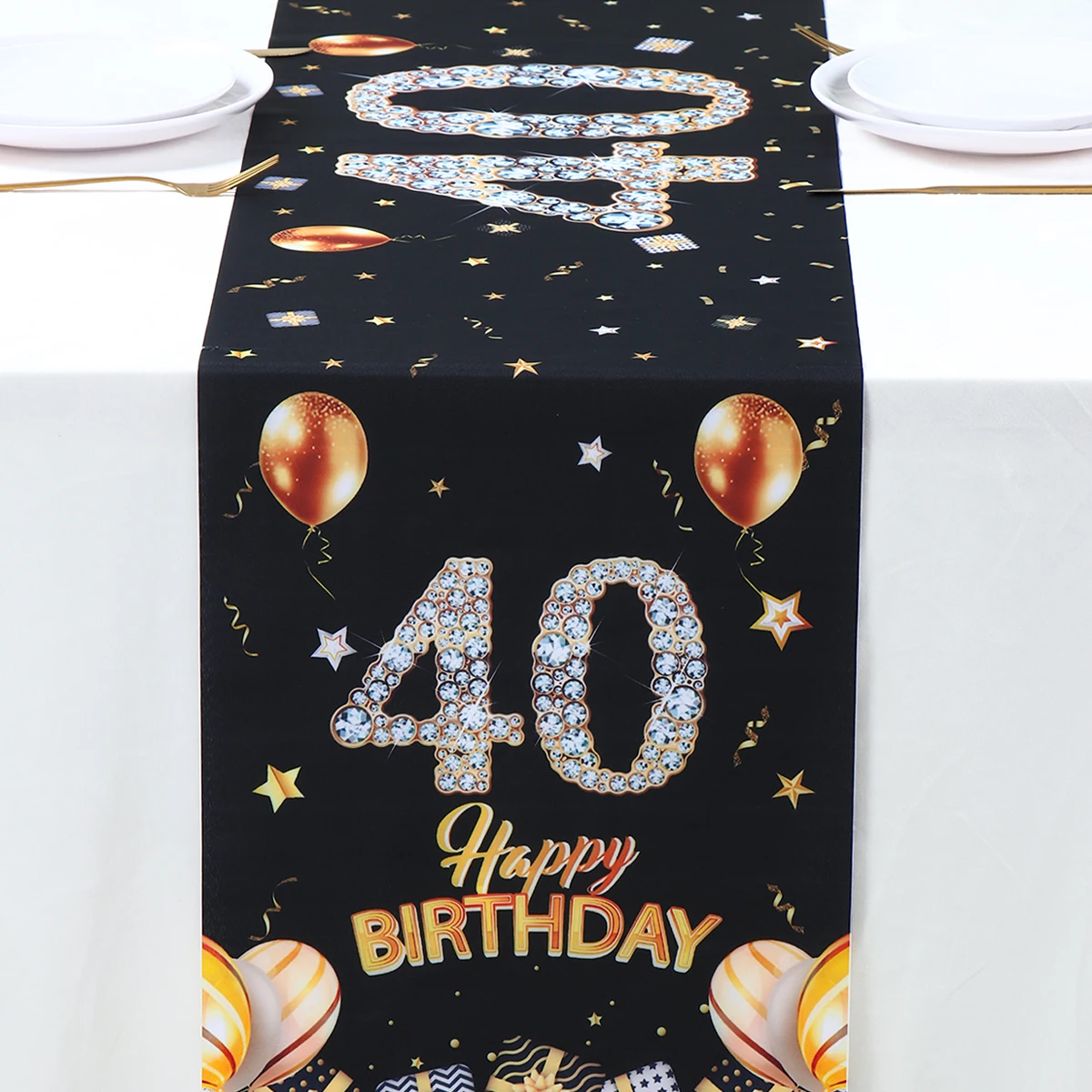 Black Gold Birthday Table Runner 18 30 40 50 60 Years Olds Birthday Party Decoration Men Women Birthday Anniversary Party Decor