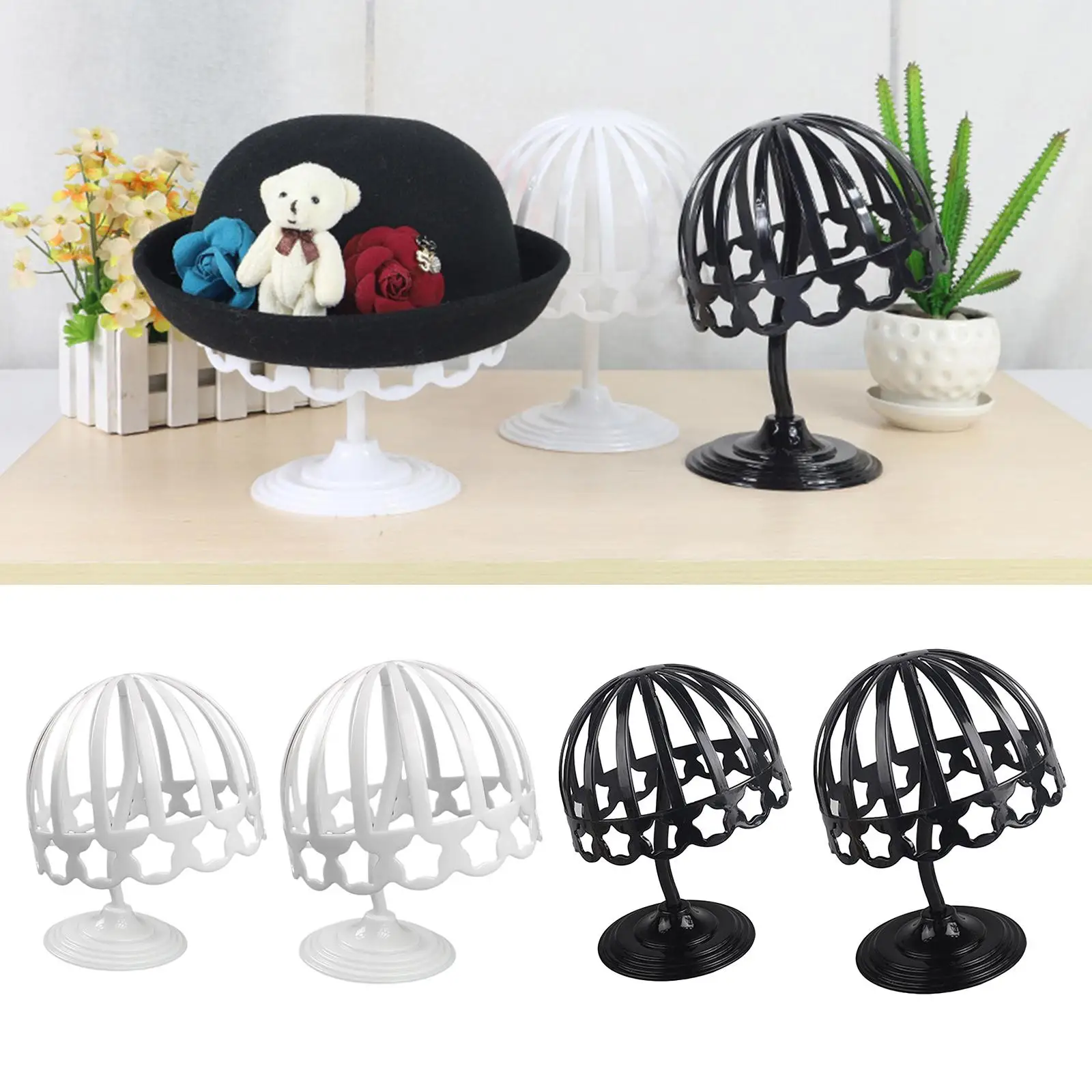 Plástico Cúpula Shaped Hat Stand, Hat Rack, Tabletop Design, peruca Display