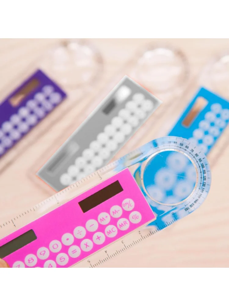1pcs Universal Multifunction Mini Solar Transparent Ruler Calculator with Magnifier Student School Supplies for office