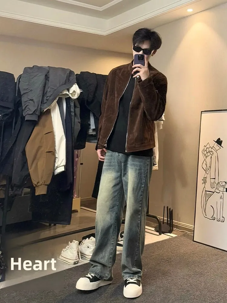 Adated American Retro High Street Jeans para hombre Cleanfit Knife Slim Fit Micro pantalones acampanados Casual Jeans de pierna recta