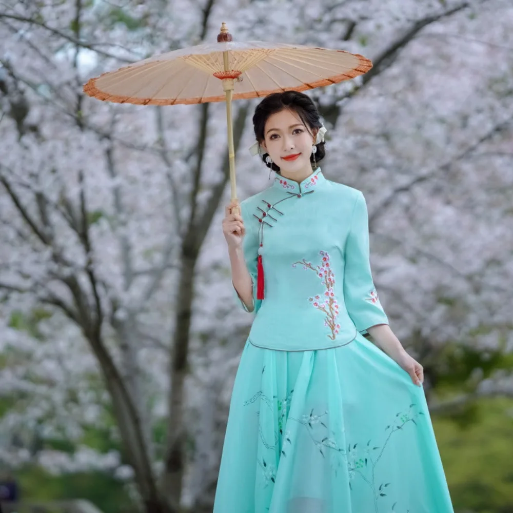 

Hanfu Cheongsam Уличная одежда Элегантная повседневная традиционная китайская одежда для женщин Одежда Винтажные топы Винтаж Ципао в этническом стиле