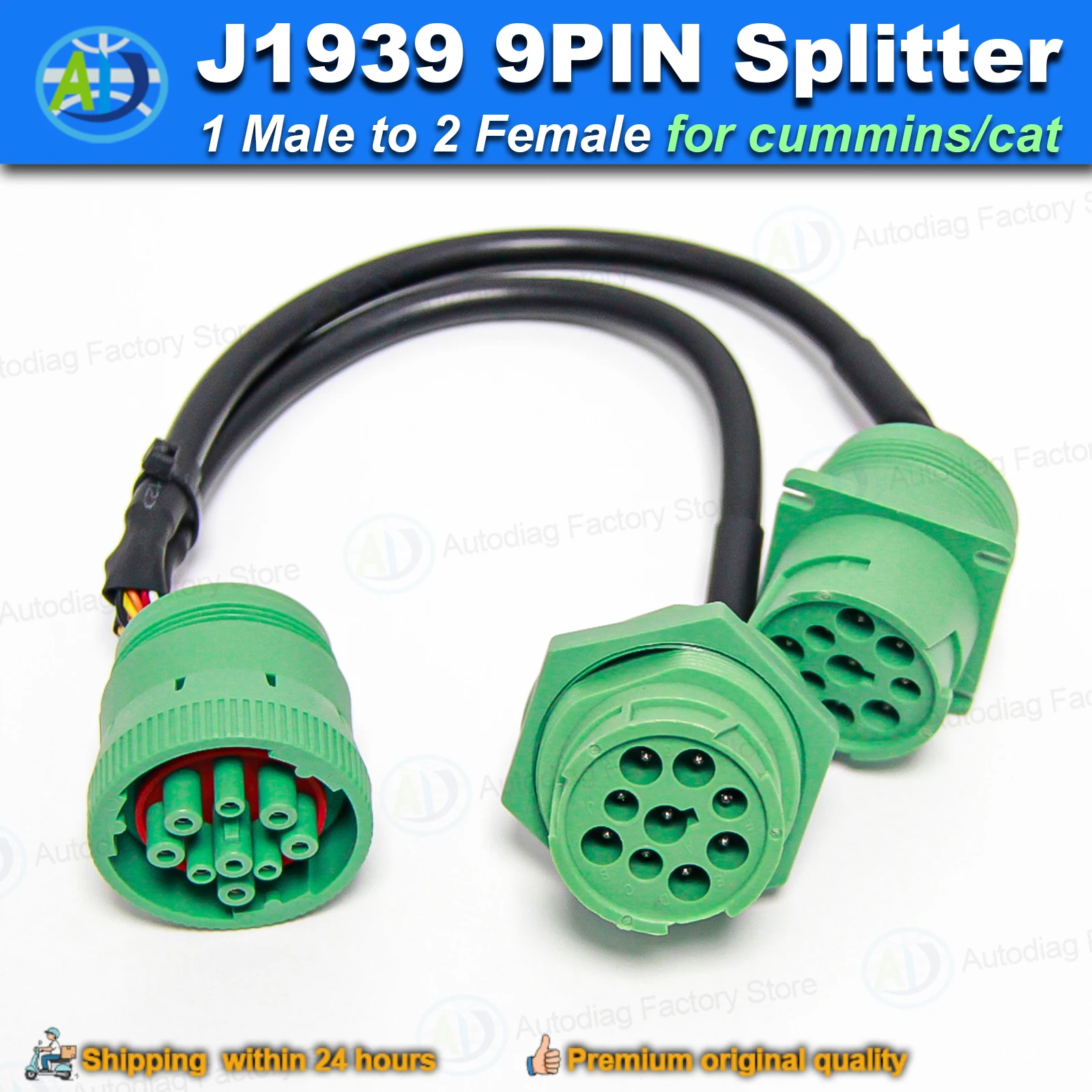 J1939 Y Splitter Cable For Cummins 9Pin Male&Female J1939 9 Pin Adapter Work for Cummins/Cat Diagnosctic Tool for ELD EOBR AOBRD