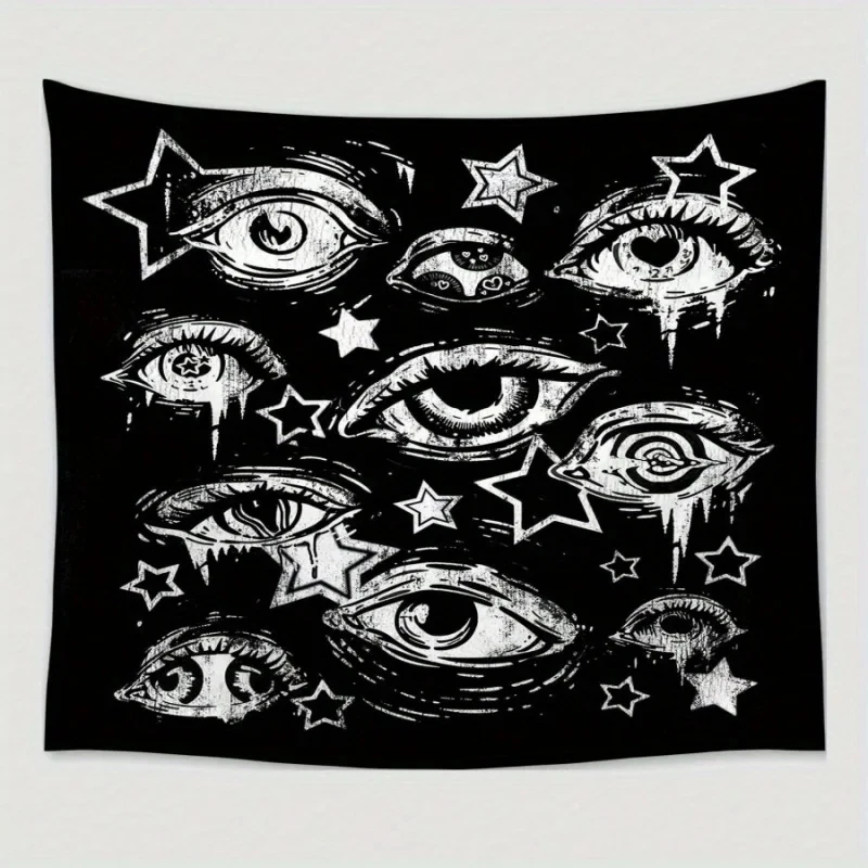 VIKAMA Gothic Eye Tapestry Black and White Grunge Aesthetic Eyes and Stars Wall Hanging Background Cloth for Home