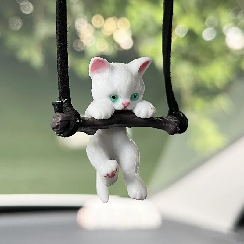 New Car Pendant Cute Mini Swinging Resin Little Cat Rear-view Mirror Pendant Car Interior Decorative Accessories Supplies