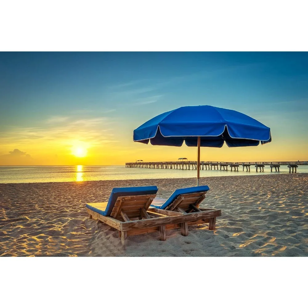 AMMSUN 7.5ft Heavy Duty HIGH Wind Beach Umbrella Commercial Grade Patio Beach Umbrella with Air Vent Ash Wood Pole