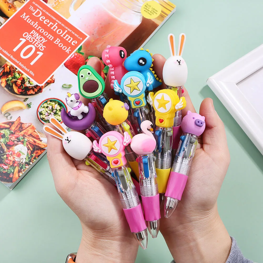 Kit 20pcs 4 In 1 Color Cartoon Anime Ballpoint Pen Infantile for School Stationery