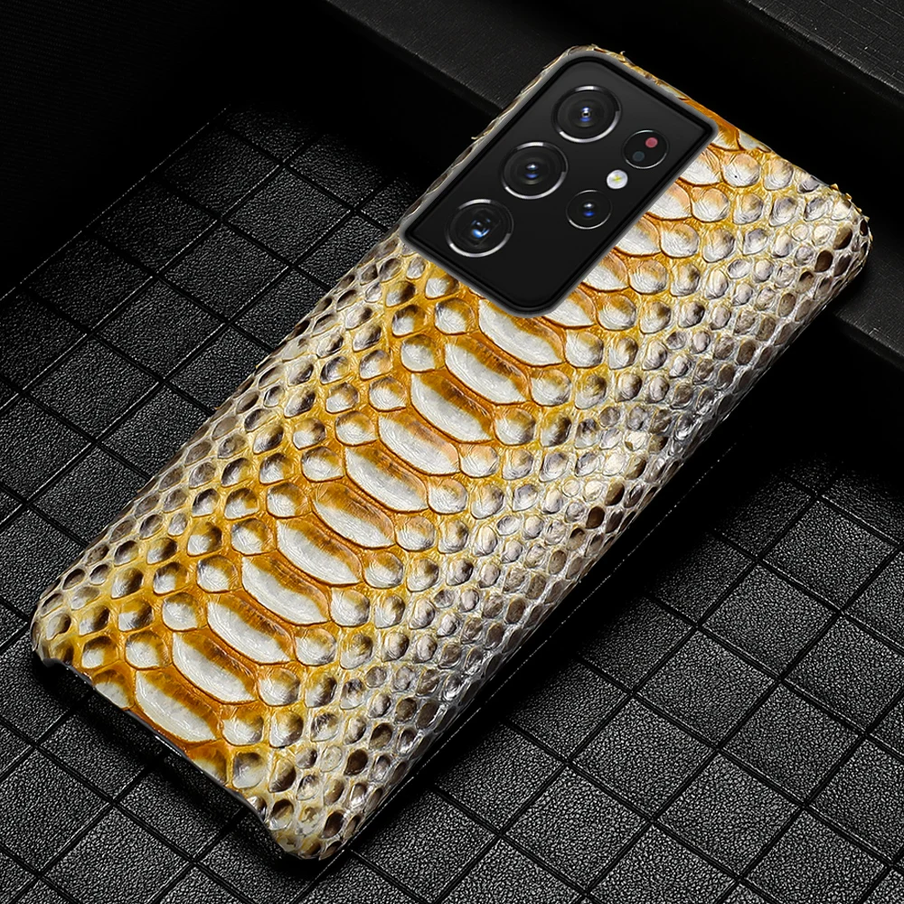 Genuine Leather Snakeskin Cover Case for Samsung galaxy S24 S23 S22 S21 Ultra S23 FE S24Plus S23Plus Note 20 10 A55 A54 A53 5G