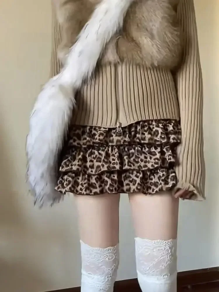 

2023 Faldas Mujer De Moda Уличная одежда в стиле панк Jupe Модная мини-юбка с оборками Sweet Saia Сексуальные юбки Y2k с леопардовым принтом для женщин