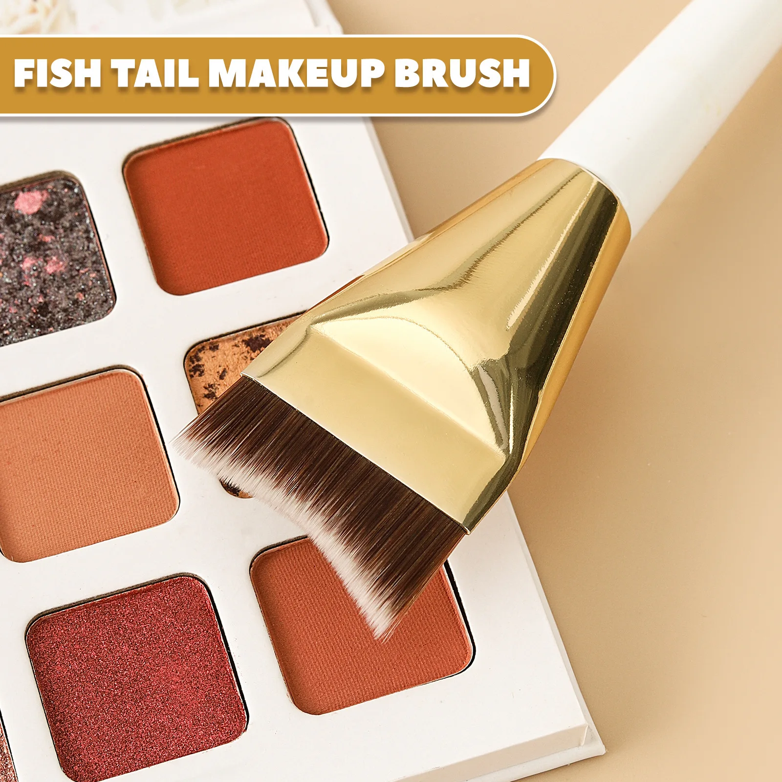 피쉬 테일 파운데이션 메이크업 브러쉬 곡선 파우더 프리 초박형 베벨 초승달 초보자 컨실러 브러쉬 플랫 헤드 메이크업 도구