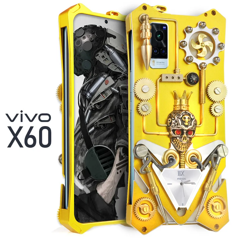 

New Metal Steel Machinery Armor Aluminum For Vivo X60 Mechanical Gear Purely Handmade Skull ShellCASE