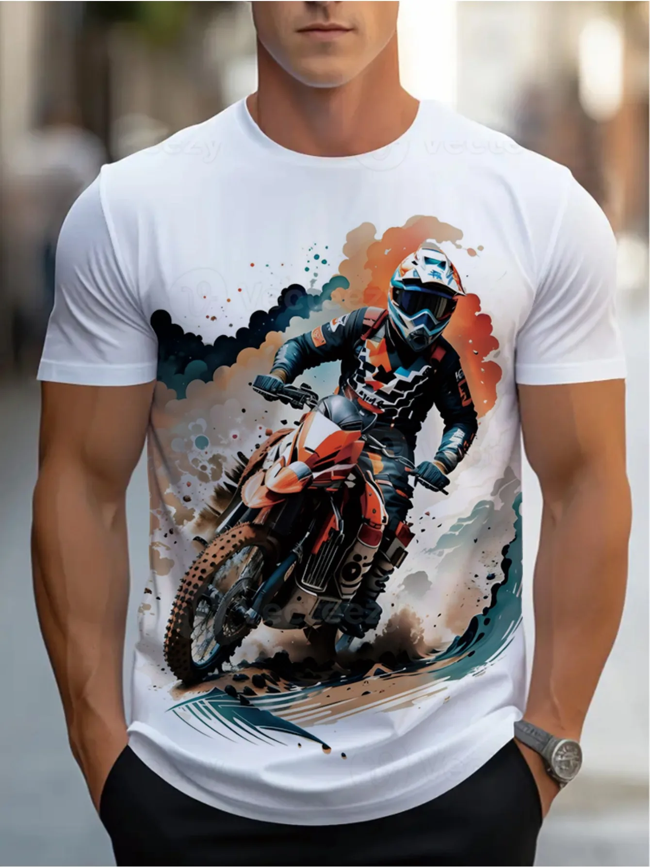 

Adult Summer Polyester Short Sleeve-Speed Drying Breathable Sweat Absorbent-Motorcycle Element Pattern-Adult Large Size Xxs-6xl