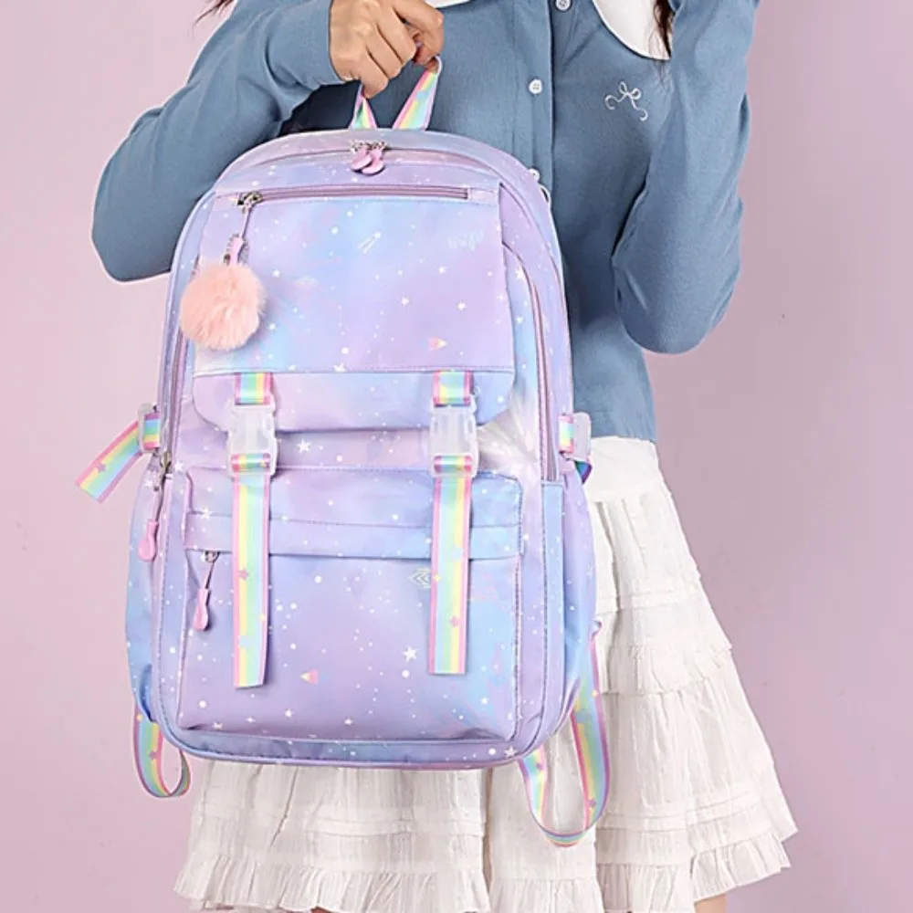 

Разноцветный нейлоновый рюкзак с множеством карманов, большой вместимости, для студентов, в корейском стиле, с подвеской, школьный рюкзак для активного отдыха