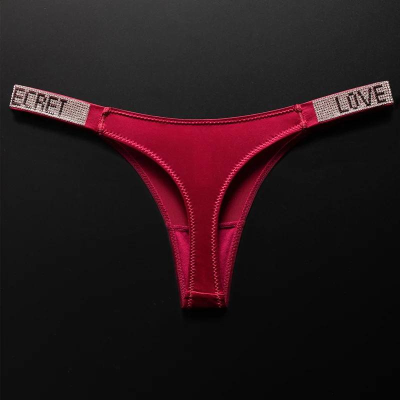 Letter Sexy Panties Women Thongs Rhinestones Diamonds G-string Sports Thong Low Waist Shorts Briefs T-back Fitness S-XL