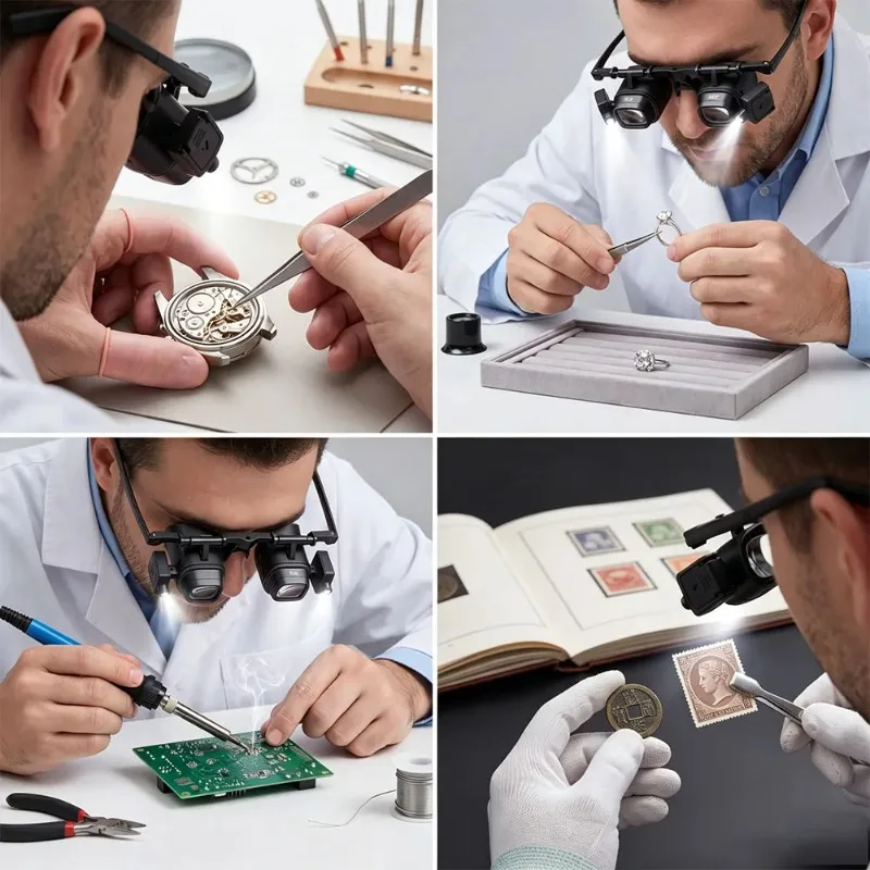 Multi-purpose 2X6X 8X 10X 12X 24X Head-mounted Magnifying Glass Portable Universal Watch Jewelry Repair Magnifier with LED Light view 6