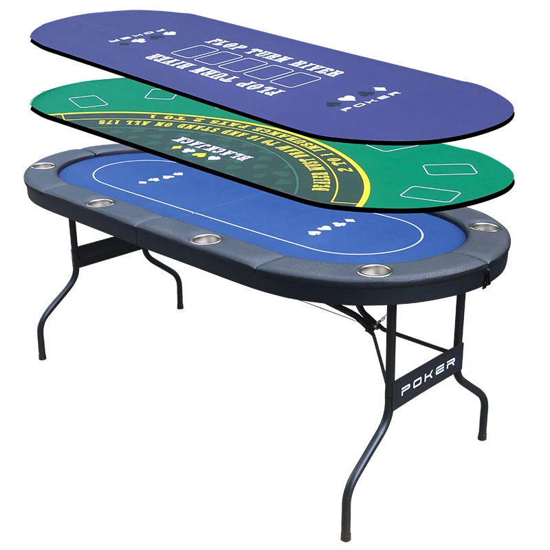 

8-Player Foldable Poker Table - 2 Interchangeable Mats (Texas Hold'em & Blackjack) with Padded Rails Casino Game Table