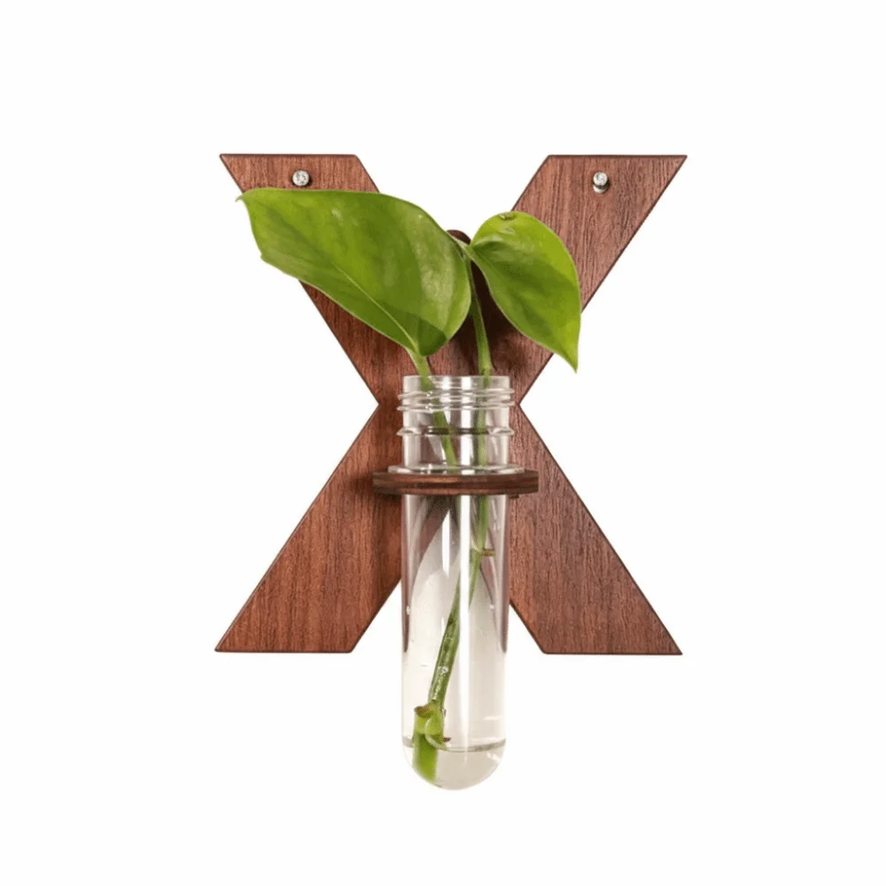 Wooden Hydroponic Planter Shelf Home Ornaments A-Z Alphabet Wall Decoration Vase Retro Water Plants Holder Plant Lover