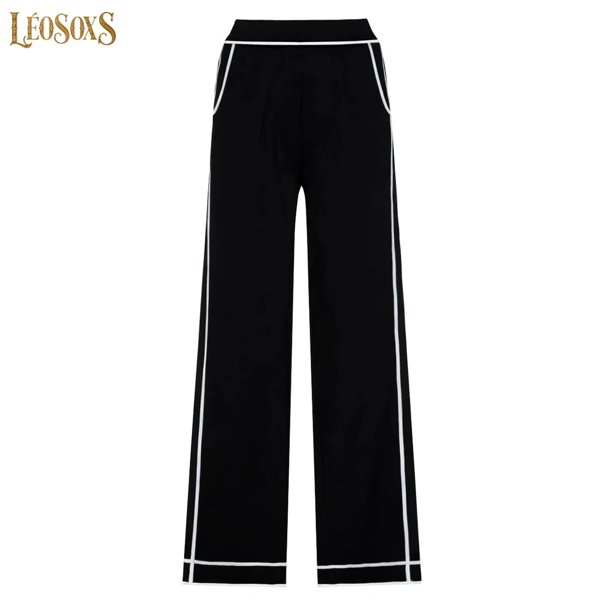 LEOSOXSHigh End Quality Spring And Autumn New Women's Patchwork Knitted Narrow Version Straight Leg Pants, Casual Style Pants