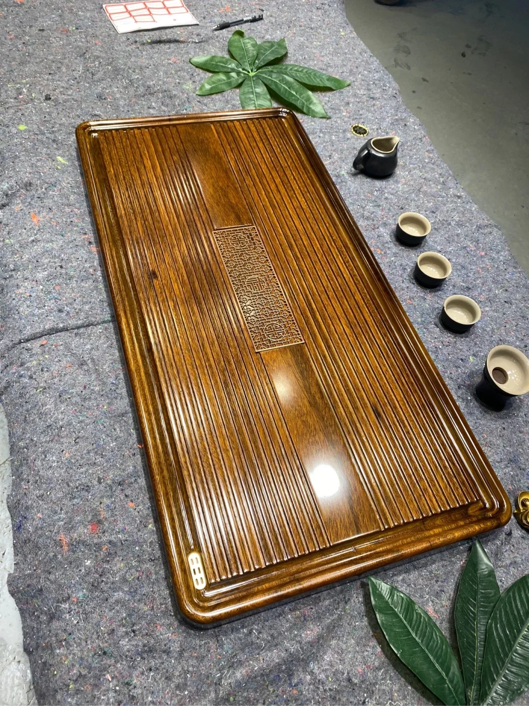 Aokan solid wood tea tray modern tea consolidation board log 90*45*5 Chinese bakelite stripe simple tea making.