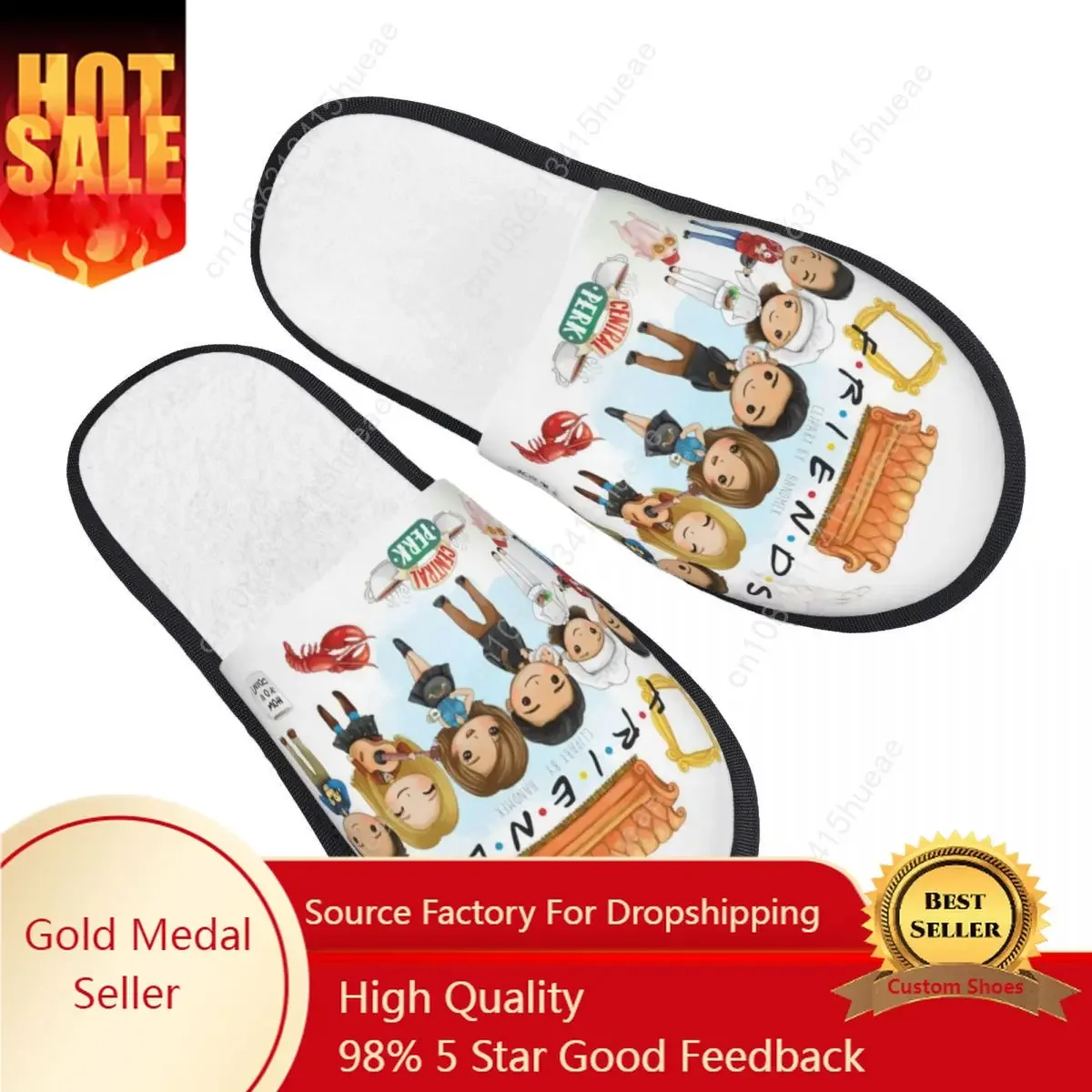 

Classic TV Show Friends House Slippers Women Soft Memory Foam Cartoon Comic Slip On Spa Slipper Shoes