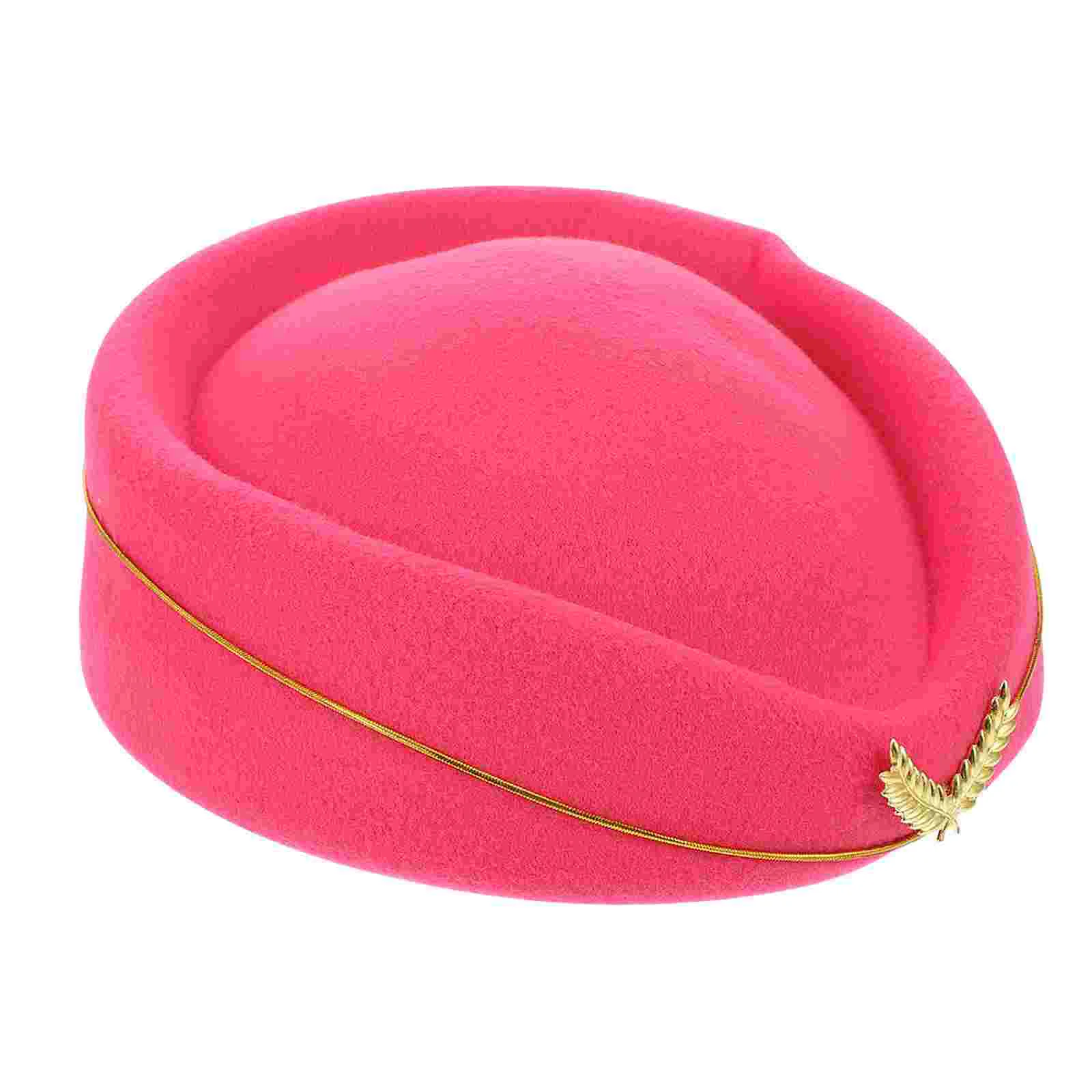 Women Stewardess Hat Felt Flight Attendant Hat Costume Air Hostess for Costume Cosplay Band Musical Performance (Rosy Size M)