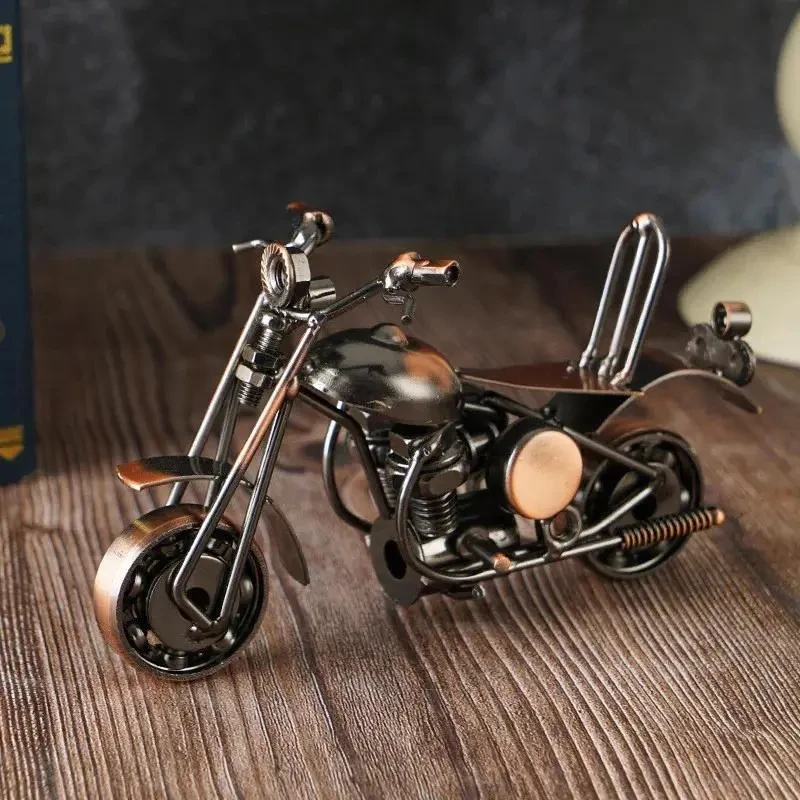 

Vintage Iron Motorcycle Sculpture Handmade Metal Motorbike Model Retro Home Decor Accent for Desk Shelf, Living Room & Office