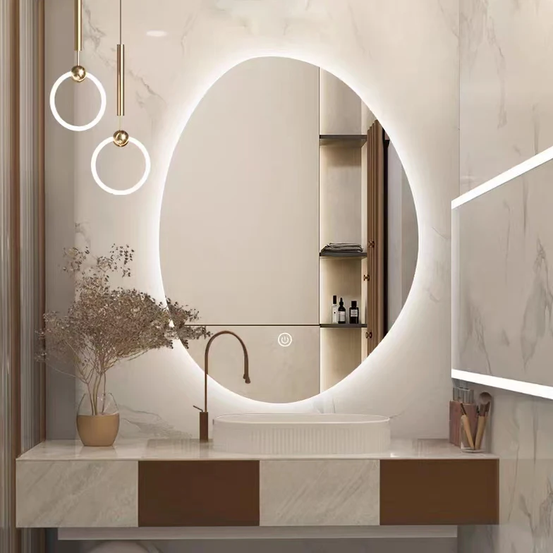 

z Irregular Shape Intelligent Anti-fog Smart Led Bath Wall Mounting Bathroom Mirror With Light